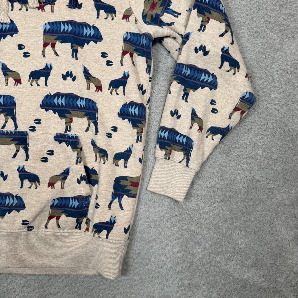 Ariat Re-AL Womens Small Buffalo Wolf Southwestern Fleece Hoodie Oatmeal Blue - Picture 7 of 12